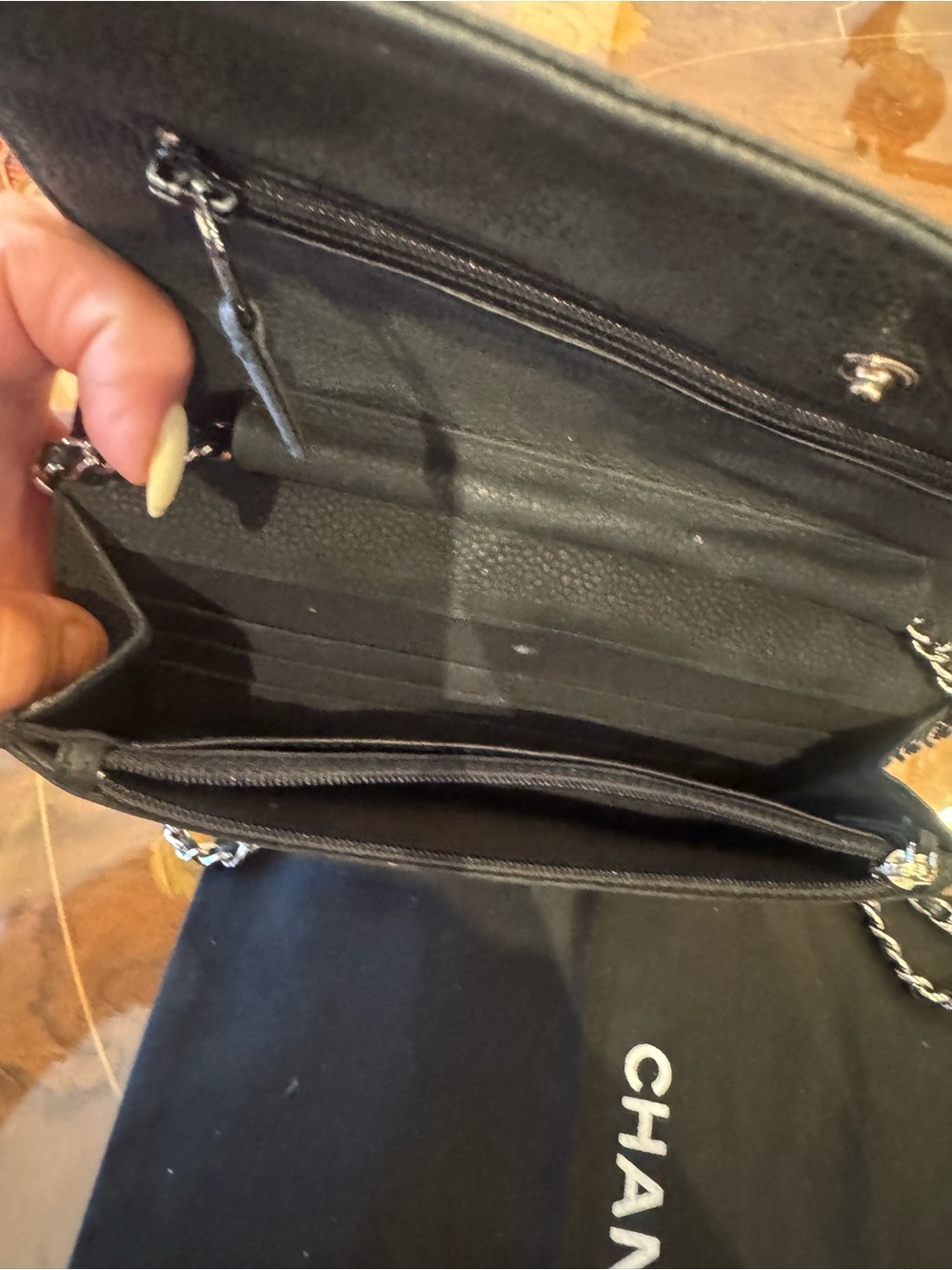 CHANEL Black Quilted Caviar Leather Wallet on Chain with Gold CC - Picture 7 of 16